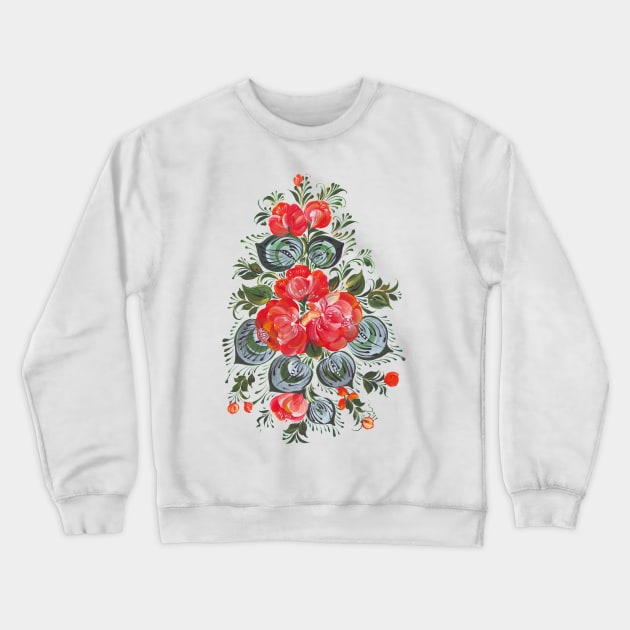 Flowers colorful in Russian folk art style Crewneck Sweatshirt by artnataly